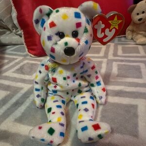 TY Beanie Baby, Confetti Print Bear, Ty 2K 2000 but tush tag says 1999 Retired